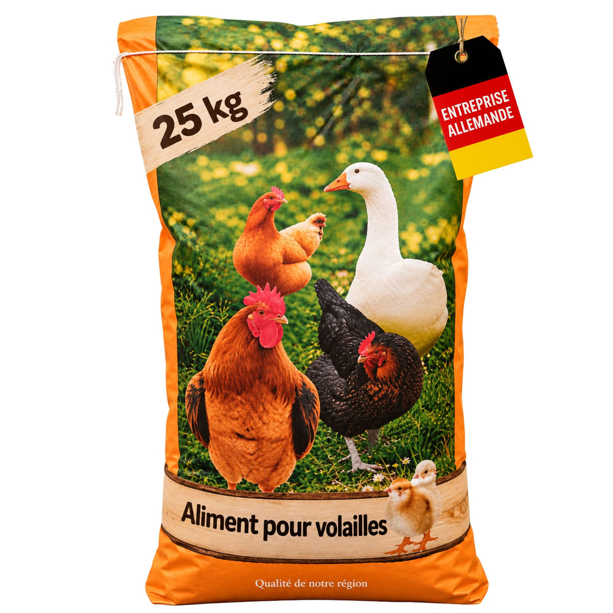 Happy Farms Körnerfutter Plus, mélange de céréales pour volailles, sac de 25 kg – pour poules, canards et oies