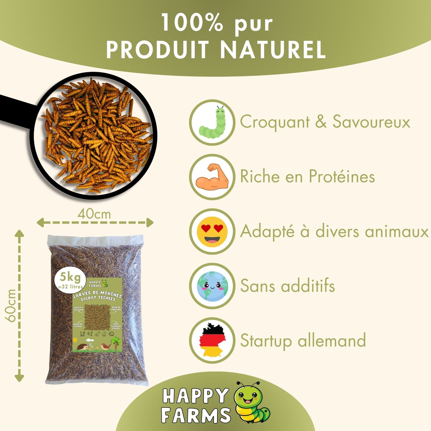 Acheter des larves BSF séchées 1 kg & 5 kg – nourriture riche en protéines