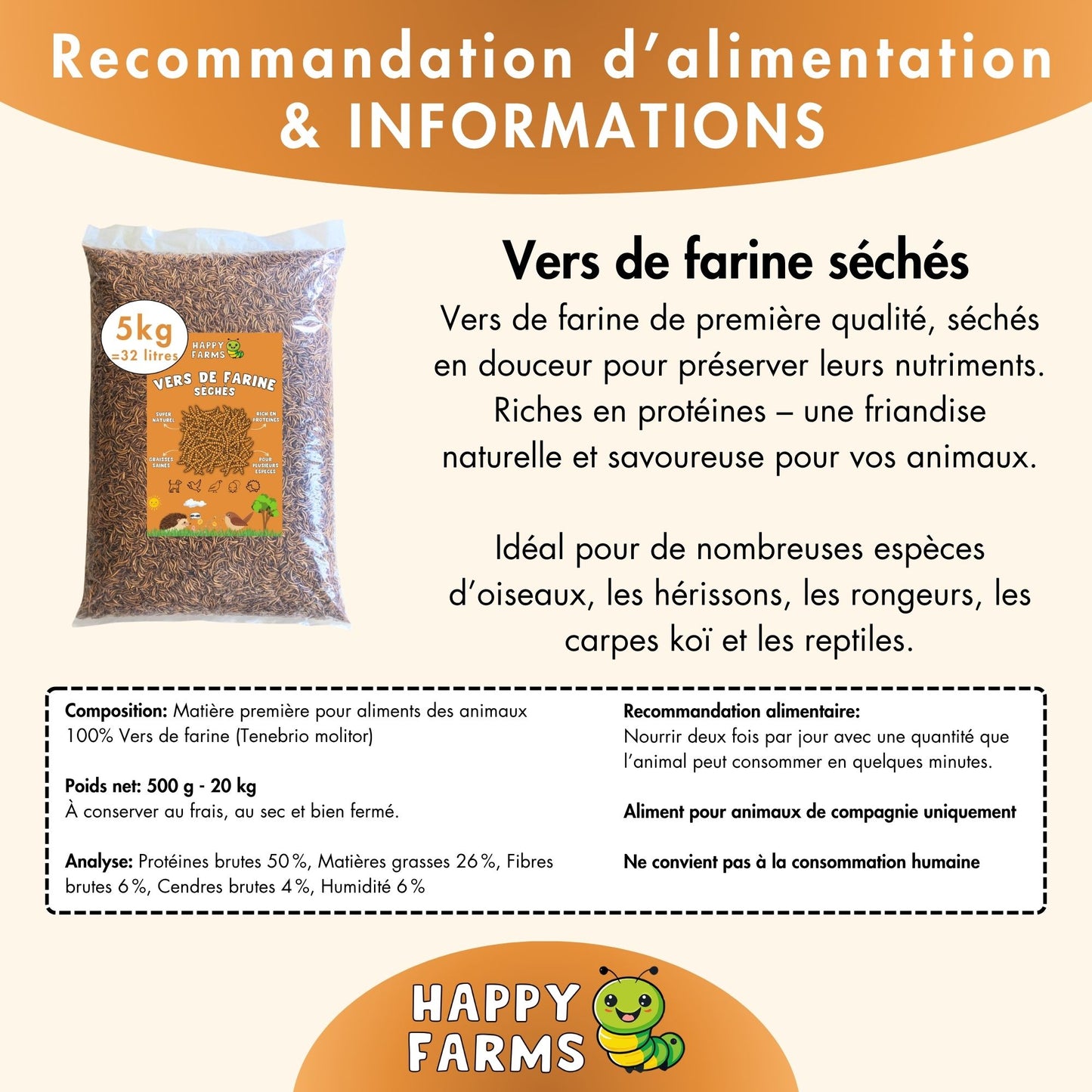 Vers de farine premium séchés – longue conservation & sans additifs
